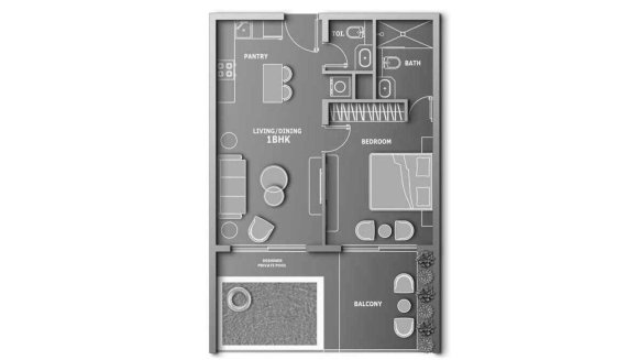 Планировка квартиры 1 спальня в ЖК VINCITORE AQUA DIMORE № 11022 (2D)