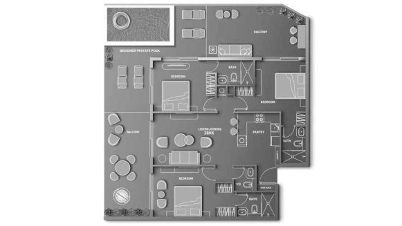 Планировка квартиры 3 спальни в ЖК VINCITORE AQUA DIMORE № 11025 (2D)