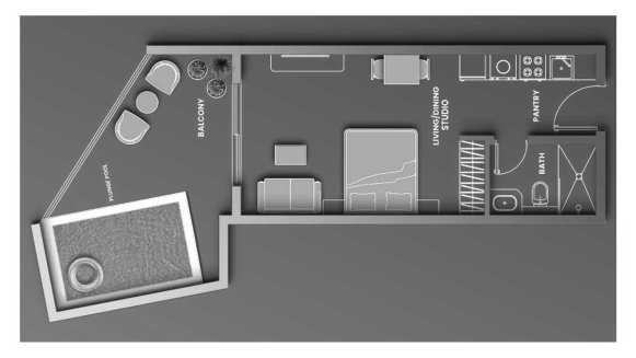 Планировка квартиры 1 комната в ЖК VINCITORE AQUA DIMORE № 11026 (2D)